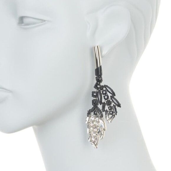 Marni Strass Two-Toned Stone Branch Earrings Dangling Black Silver Elegant New - Picture 1 of 13